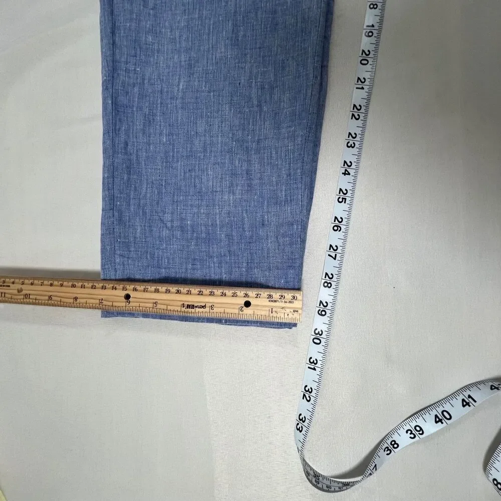 Banana Republic Mens Slim Textured 100% Linen Pants Bright Blue Chambray 36x32**